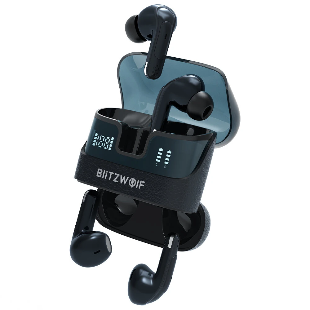 BlitzWolf® BW-FYE17 bluetooth Earphone 2-in-1 2 Pairs TWS Earbuds Dual LED Power Display 13mm Large Drivers Stereo Long Battery Life Portable Wireless Earphone with Mic