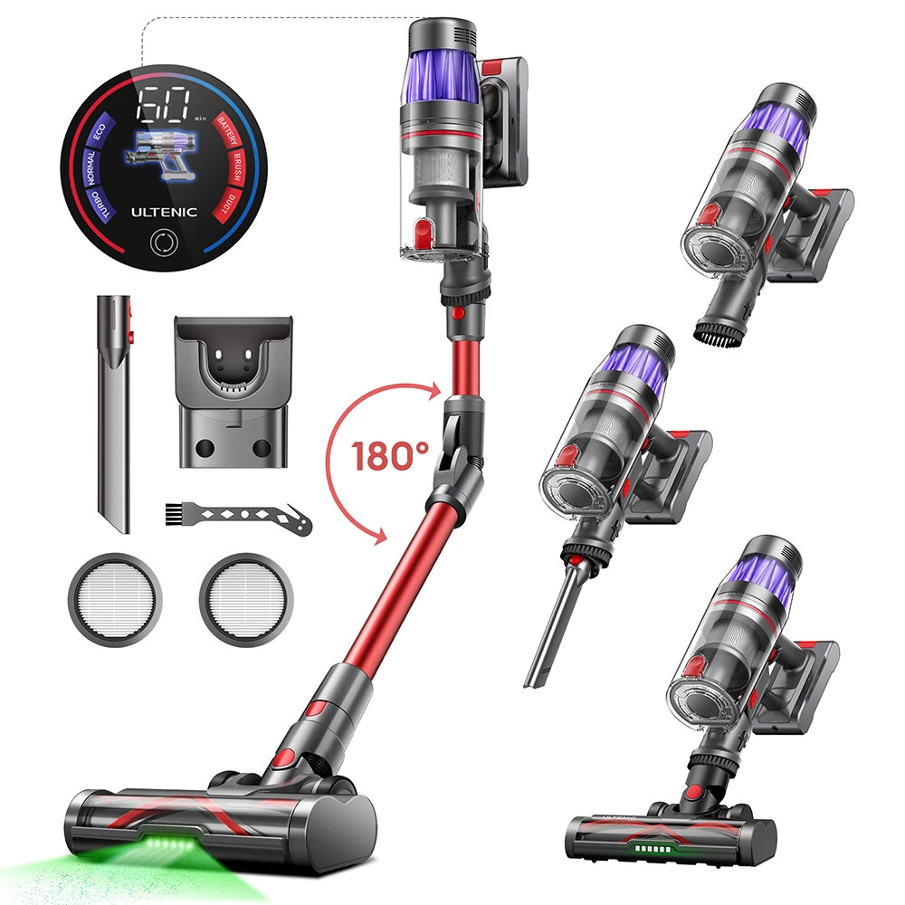 [EU Direct] Proscenic P16 & Ultenic U16 Flex Cordless Stick Vacuum Cleaner,180°Bendable Wand, Green LED Headlight, Digital LED Display, Rechargeable Lightweight Stick Vacuum for Home