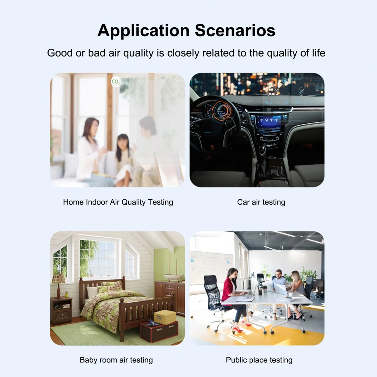 12-in-1 Air Quality Monitor Tuya wifi HCHO CO Formaldehyde Portable Carbon Dioxide Detector with Real-Time Data CO2 HCHO TVOC PM2.5 PM10 CO Temperature Humidity Meter USB Charging WiFi Enabled for Home and Office Use