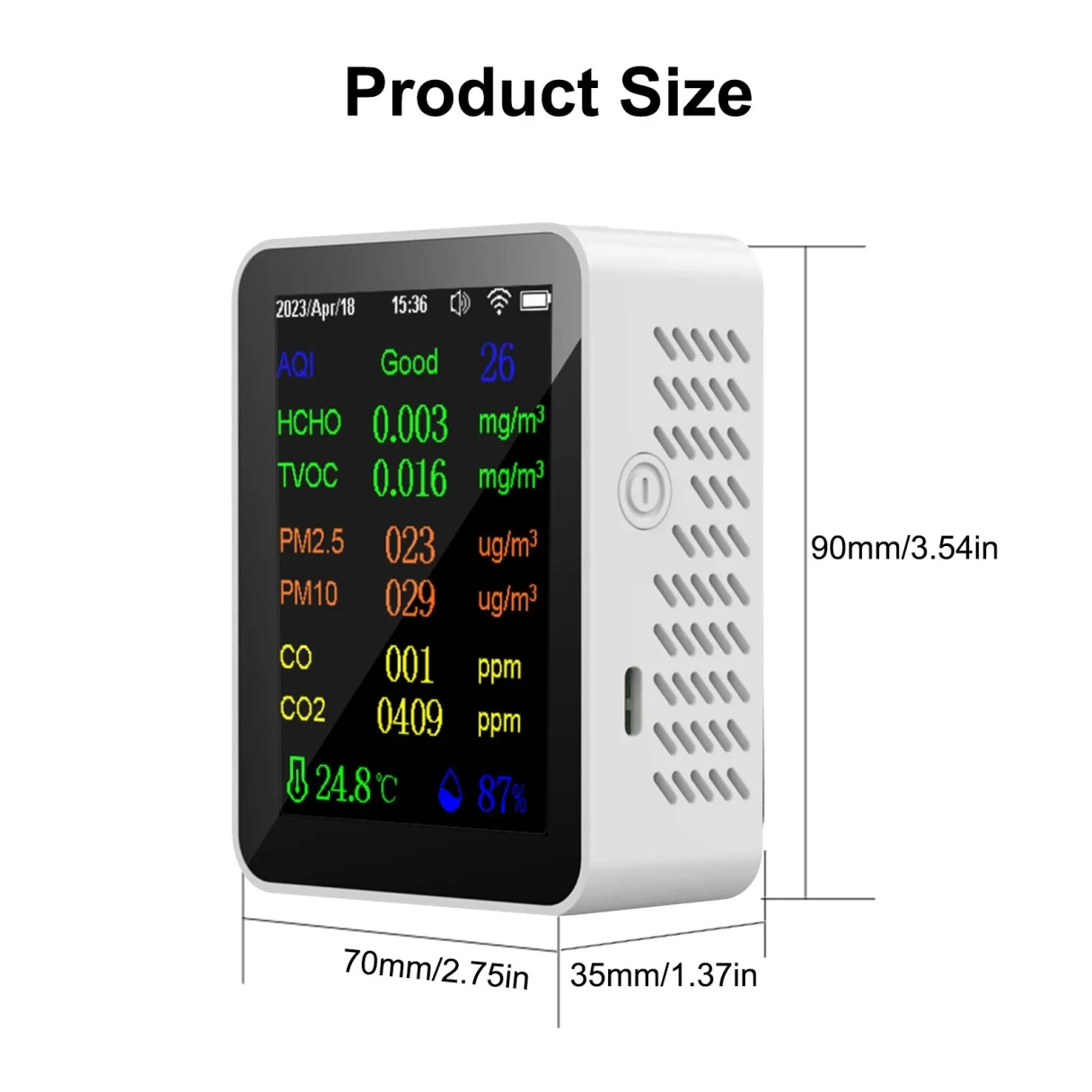 12-in-1 Air Quality Monitor Tuya wifi HCHO CO Formaldehyde Portable Carbon Dioxide Detector with Real-Time Data CO2 HCHO TVOC PM2.5 PM10 CO Temperature Humidity Meter USB Charging WiFi Enabled for Home and Office Use