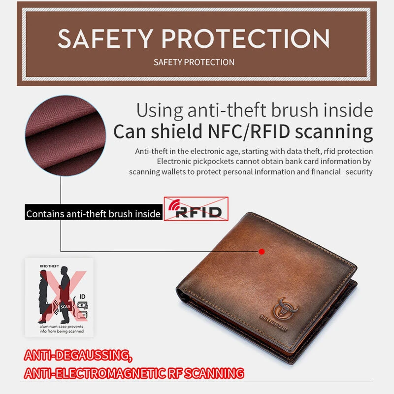 BULLCAPTAIN Genuine Leather RFID Blocking Wallet for Men, Retro Thin Short Multi-functional ID Credit Card Holder Multiple Card Slots Purse with Gift Box, Gifts To Mens Birthday