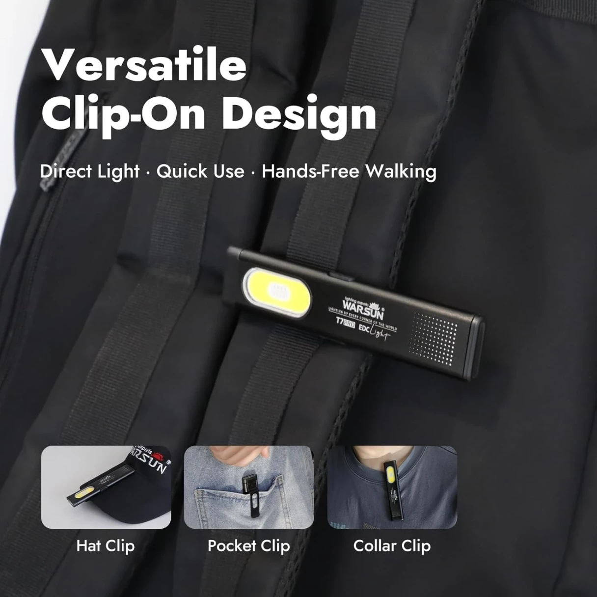 WARSUN T7 470 Lumen Portable Outdoor Rechargeable LED Flashlight Waterproof IP44 Magnetic Grip Multi-Function Work Light