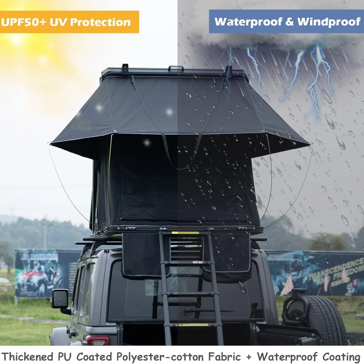 [DE Direct] NATURNEST Car Tent, 2-3 Person Rooftop Tent, Aluminum Frame, Truck Roof Top Tent, Truck Camping Bed Tent, 2in Thick Mattress, Camping Tent Hard Shell with Latch, Waterproof, UV Protection, for SUV, Truck