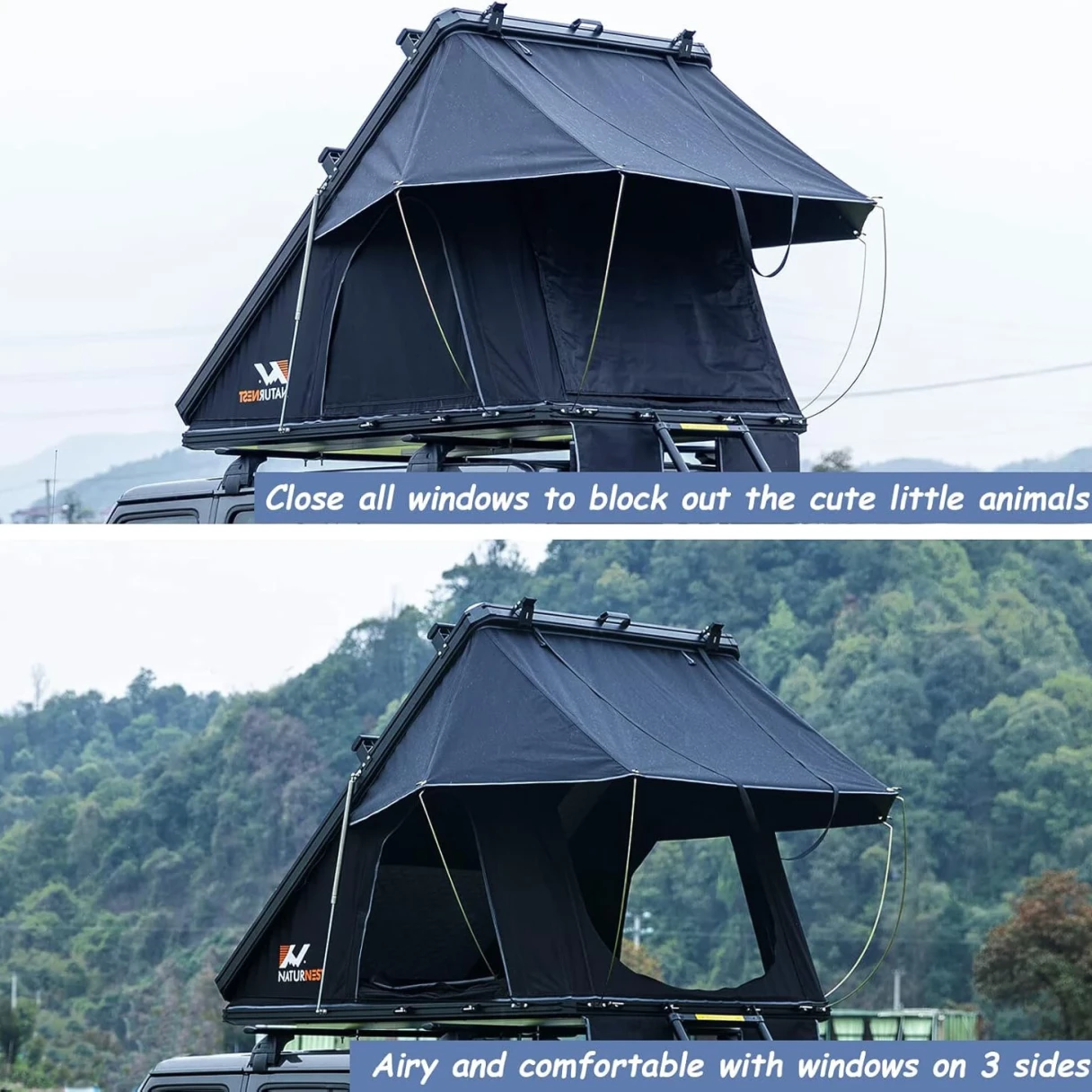 [DE Direct] NATURNEST Car Tent, 2-3 Person Rooftop Tent, Aluminum Frame, Truck Roof Top Tent, Truck Camping Bed Tent, 2in Thick Mattress, Camping Tent Hard Shell with Latch, Waterproof, UV Protection, for SUV, Truck
