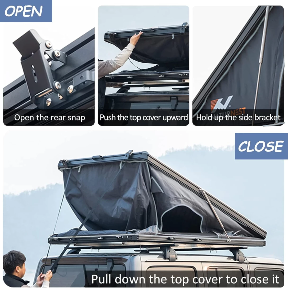 [DE Direct] NATURNEST Car Tent, 2-3 Person Rooftop Tent, Aluminum Frame, Truck Roof Top Tent, Truck Camping Bed Tent, 2in Thick Mattress, Camping Tent Hard Shell with Latch, Waterproof, UV Protection, for SUV, Truck