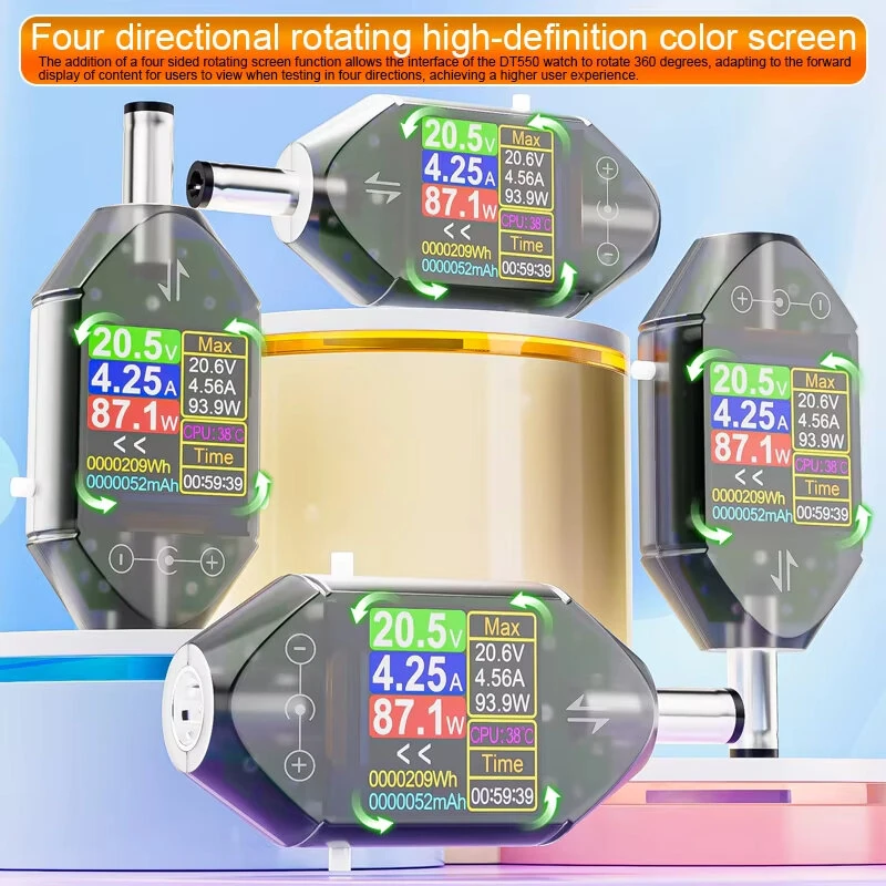 ATORCH DT550 Digital Voltage Current Tester DC4.5-50V Max 12A 600W Power Capacity Meter High Precision Energy Monitoring Device