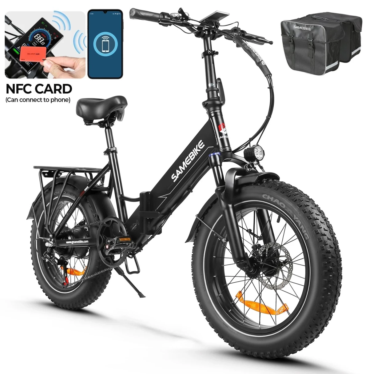 [EU DIRECT] SAMEBIKE LOTDM200-II Folding Electric Bike With Rack Bag 48V 13AH 750W Motor Recommended Top Speed 25KM/H 20inch 80KM Max Mileage 150KG Max Load Electric Bicycle ENGWE EP-2 Pro