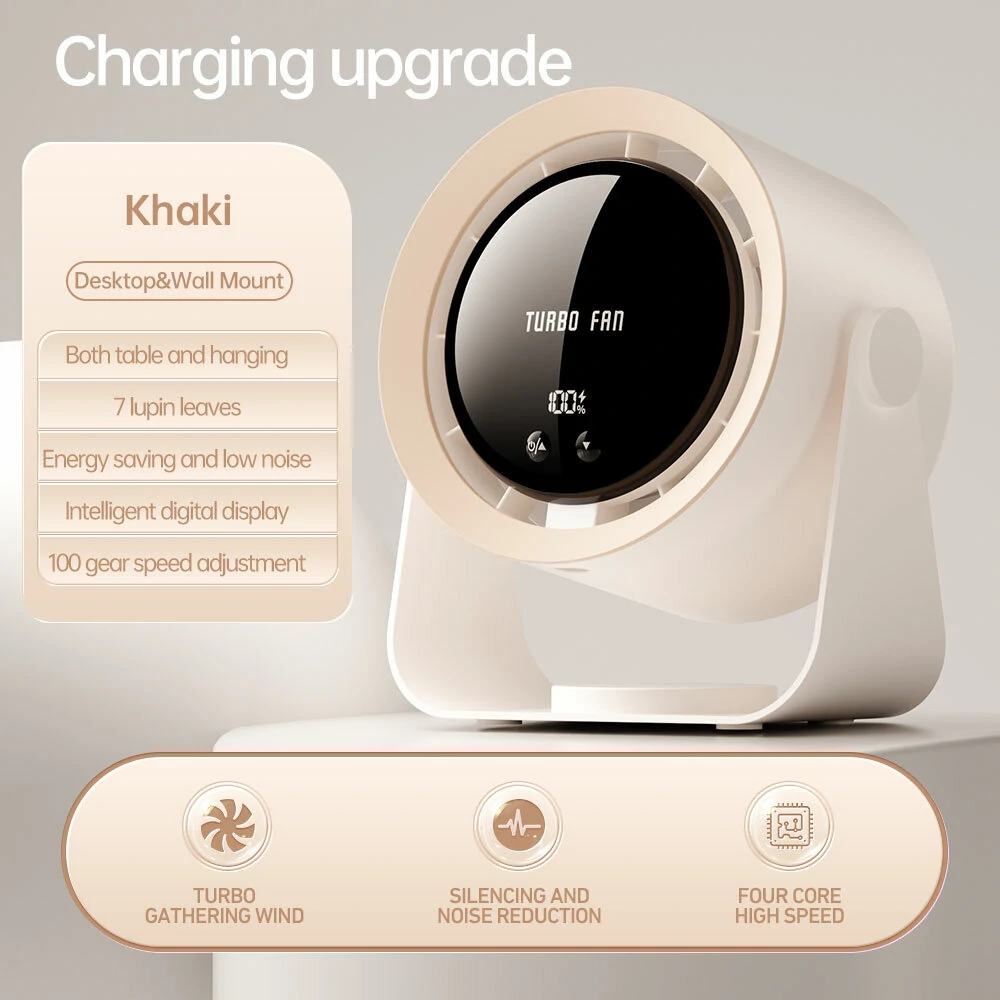 Digital Display High Speed Turbine Small Fan Desktop Small Electric Fan Type C Strong Wind Circulating Air 100 Steps Of Stepless Speed Adjustment