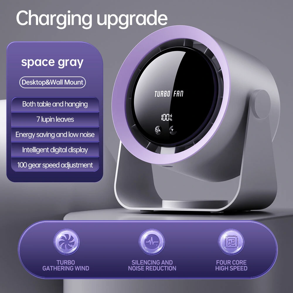Digital Display High Speed Turbine Small Fan Desktop Small Electric Fan Type C Strong Wind Circulating Air 100 Steps Of Stepless Speed Adjustment