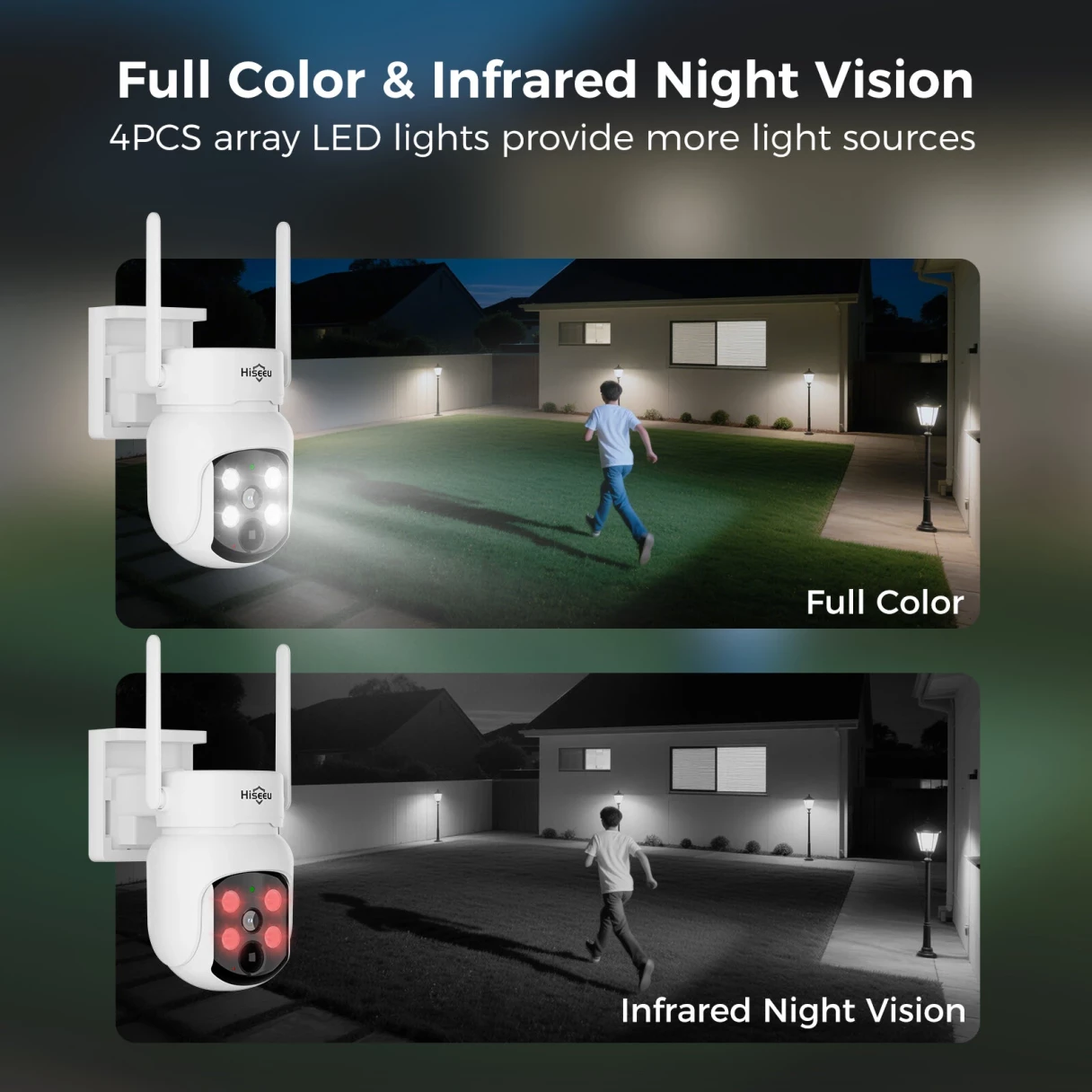 Hiseeu WTD904D 4MP Pixels Solar Powered Wireless WIFI IP Camera with Color Night Vision PIR Motion Alerts 5200mAh Battery Low power consumption IP66 Waterproof Security Camera