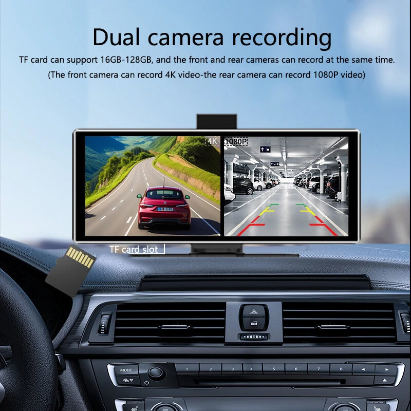 YUEHOO 11.26'' Carplay Car Stereo 4K Dash Cam HD Touchscreen Wireless Bluetooth MP5 Multimedia Player Driving Recorder With Front 1080P Rear Camer Dual Recording Lens GPS Navigation