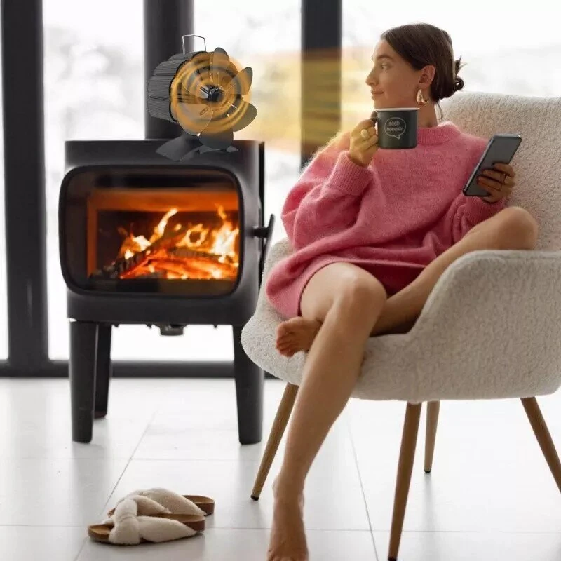 4/6 Blade Fireplace Fan Heat Powered Wood Burn Fan No Electricity Oven Fan for Stove/Log Burner/Fireplace Eco Friendly Fan