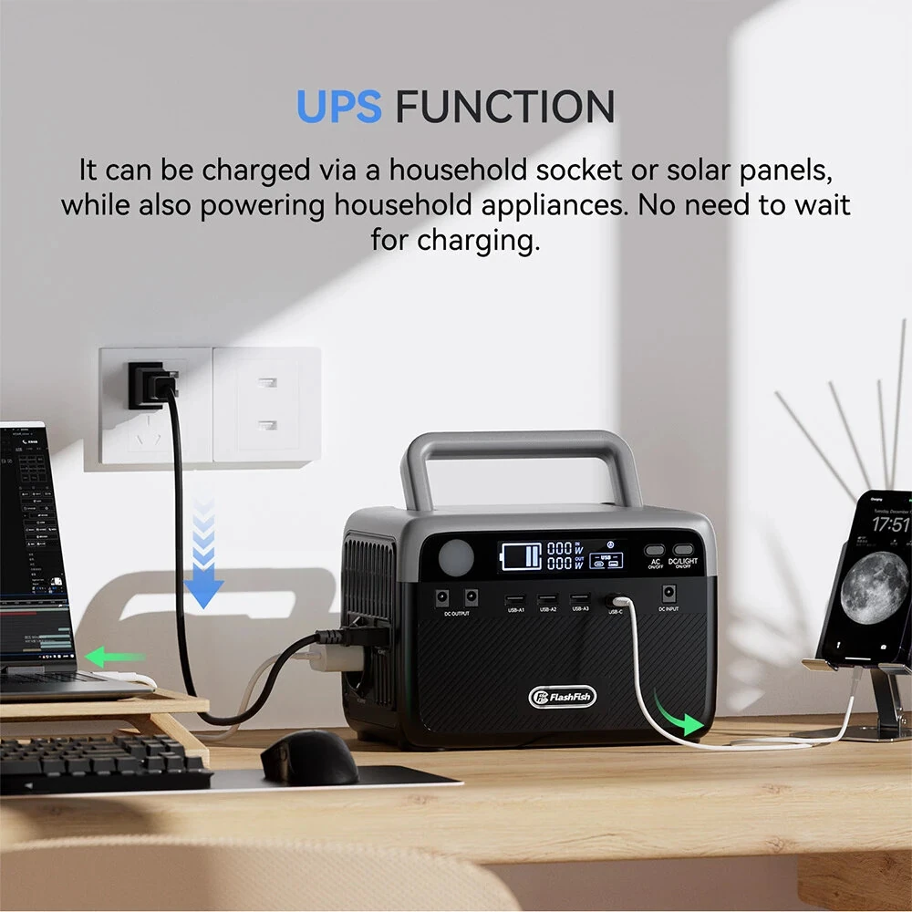 [EU Direct] Flashfish BP030B 300W Portable Power Station, 230.4Wh LiFePO4 Battery, 600W Surge, AC Outlets, Pass-through Charging, Solar Generator for Camping/Home Backup/Emergencies/Off-Grid/Power Outages