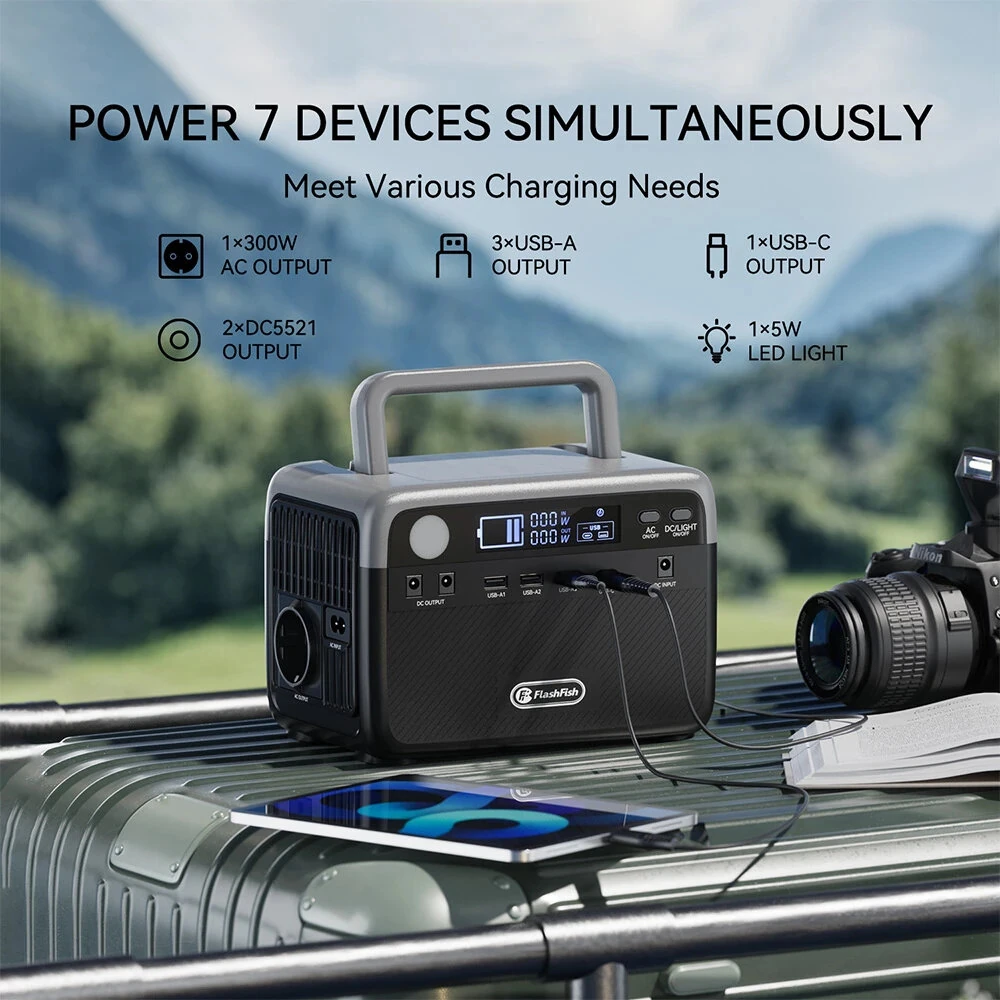 [EU Direct] Flashfish BP030B 300W Portable Power Station, 230.4Wh LiFePO4 Battery, 600W Surge, AC Outlets, Pass-through Charging, Solar Generator for Camping/Home Backup/Emergencies/Off-Grid/Power Outages
