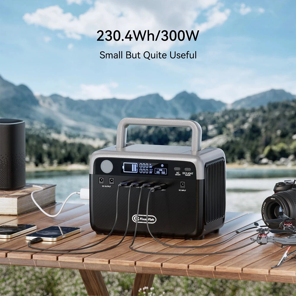 [EU Direct] Flashfish BP030B 300W Portable Power Station, 230.4Wh LiFePO4 Battery, 600W Surge, AC Outlets, Pass-through Charging, Solar Generator for Camping/Home Backup/Emergencies/Off-Grid/Power Outages