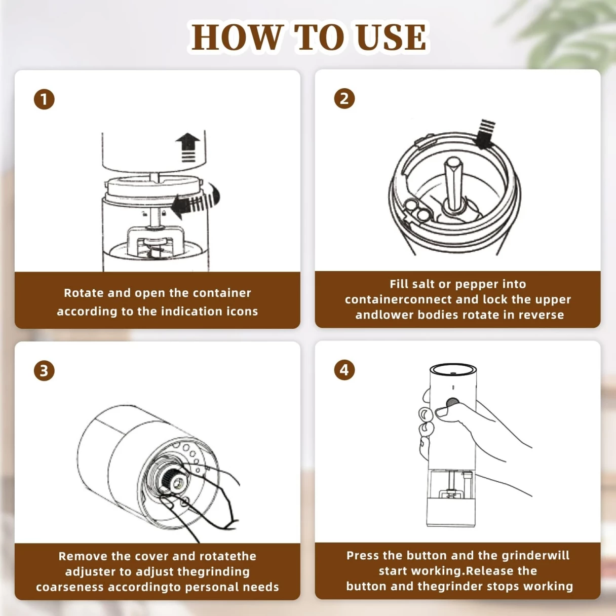 500mAh Electric Pepper Grinder in Wood Grain Color Electric Salt and Pepper Grinder Set with 6 Adjustable Coarseness Adjustable Ceramic Core with LED Light USB Rechargeable