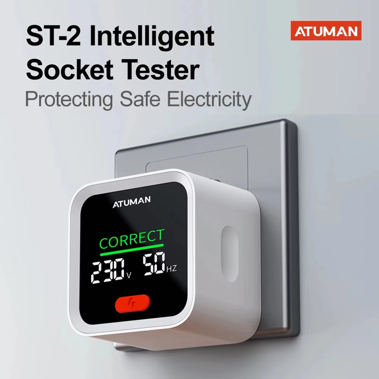 ATuMan ST2 Socket Tester Smart Plug Analyzer LCD Display Voltage Tester GFCI Test Electrical Wiring Checker 90-250V Universal Socket Tester