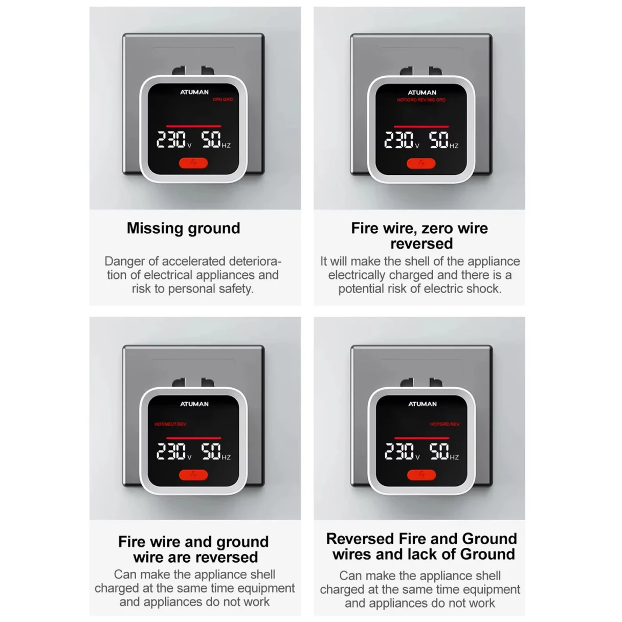 ATuMan ST2 Socket Tester Smart Plug Analyzer LCD Display Voltage Tester GFCI Test Electrical Wiring Checker 90-250V Universal Socket Tester