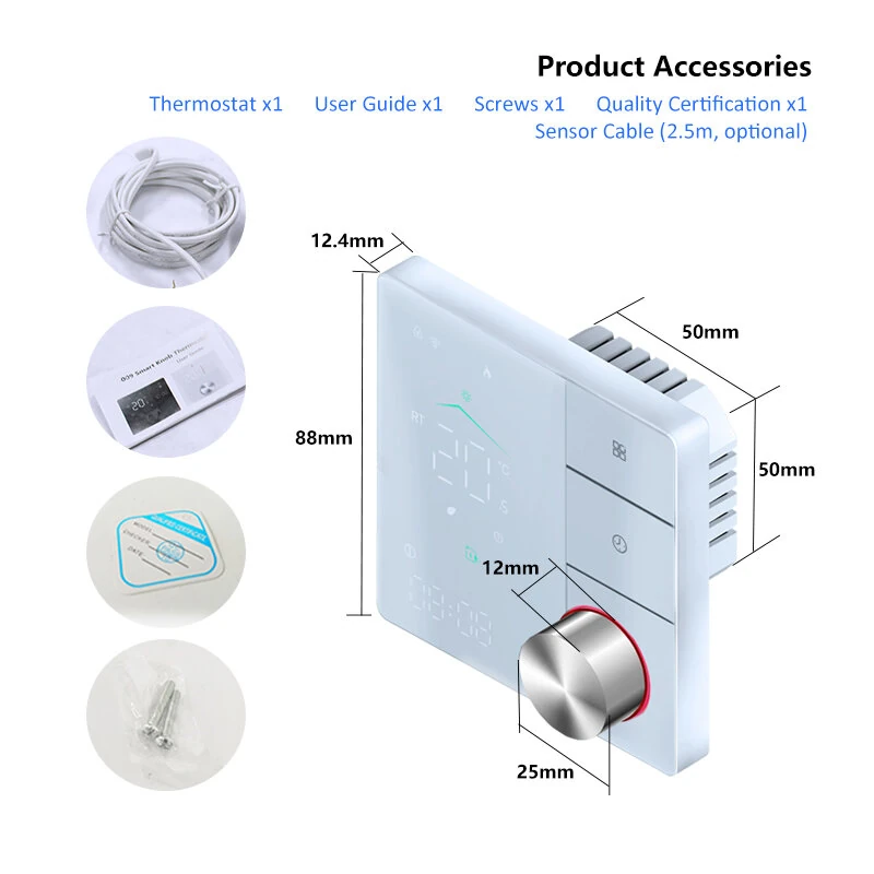 BECA Wireless Matter Smart Thermostat Temperature Controller Wall-mounted 5A/16A Water Gas Boiler Heating Voice Control with Alexa Google Assistant