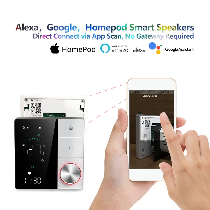 BECA Wireless Matter Smart Thermostat Temperature Controller Wall-mounted 5A/16A Water Gas Boiler Heating Voice Control with Alexa Google Assistant