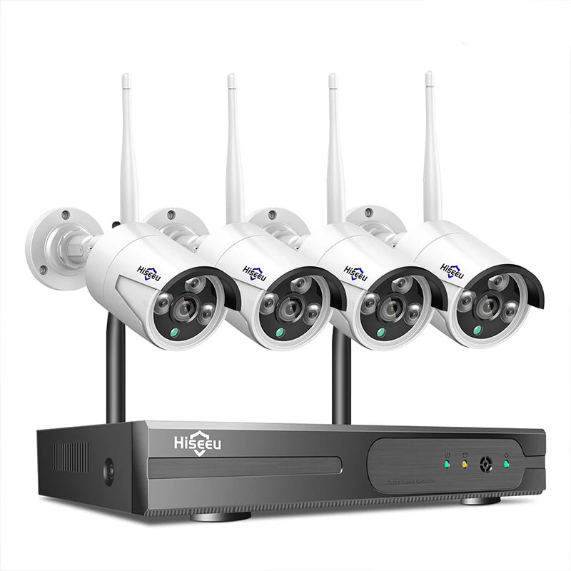 Hiseeu WK-4HB615 4CH 5MP Wireless Security Camera System H.265 Human Detection 360° Night Vision IP66 Waterproof 2.4G WiFi Remote Access EseeCloud APP Surveillance Camera Kit