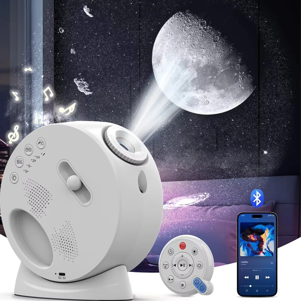 Elfeland Multifunctional Starry Sky Projector Lamp with 13 Star Films Bluetooth Speaker Night Light White Noise Sleep Aid Sounds Time Display Alarm Remote Control