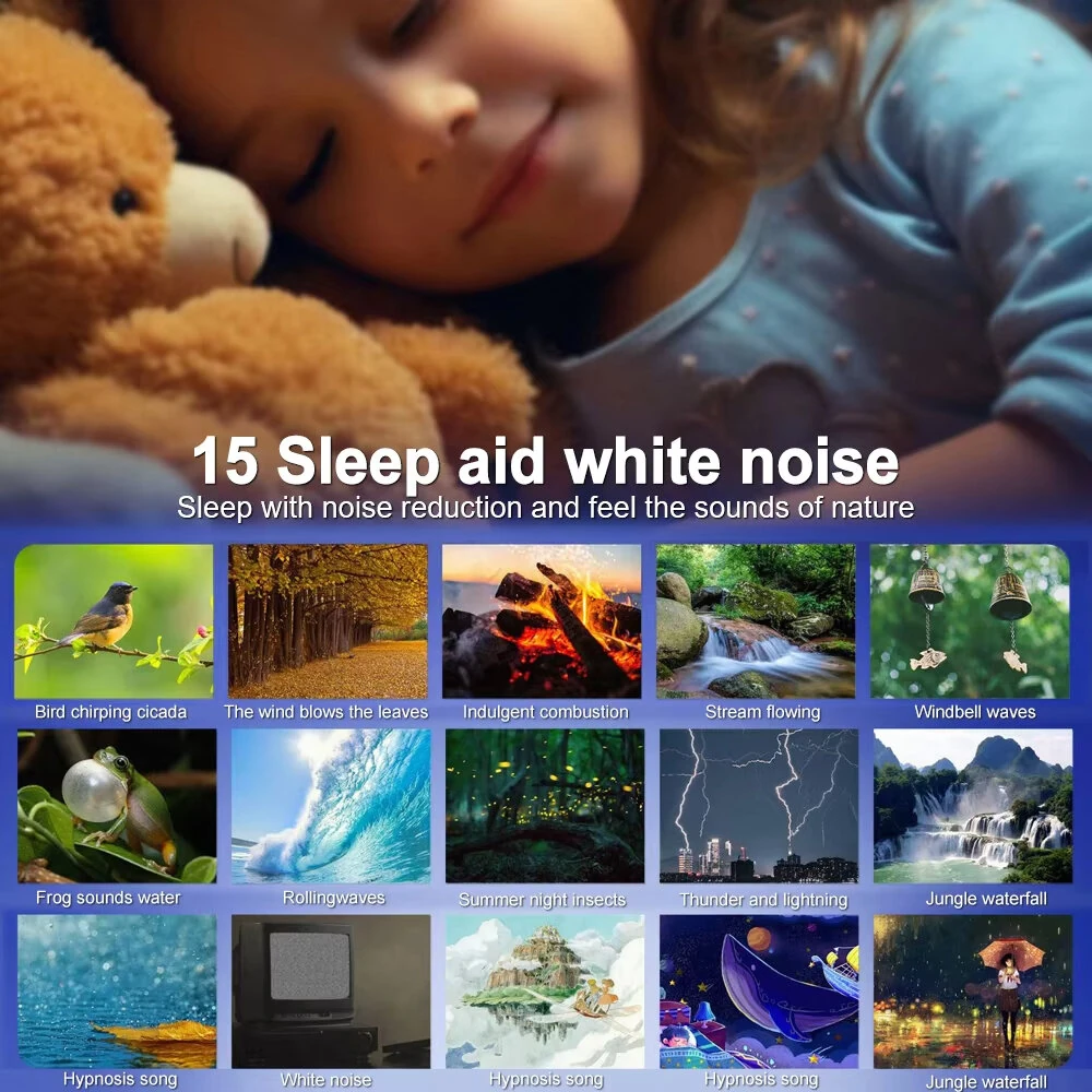 Elfeland Multifunctional Starry Sky Projector Lamp with 13 Star Films Bluetooth Speaker Night Light White Noise Sleep Aid Sounds Time Display Alarm Remote Control