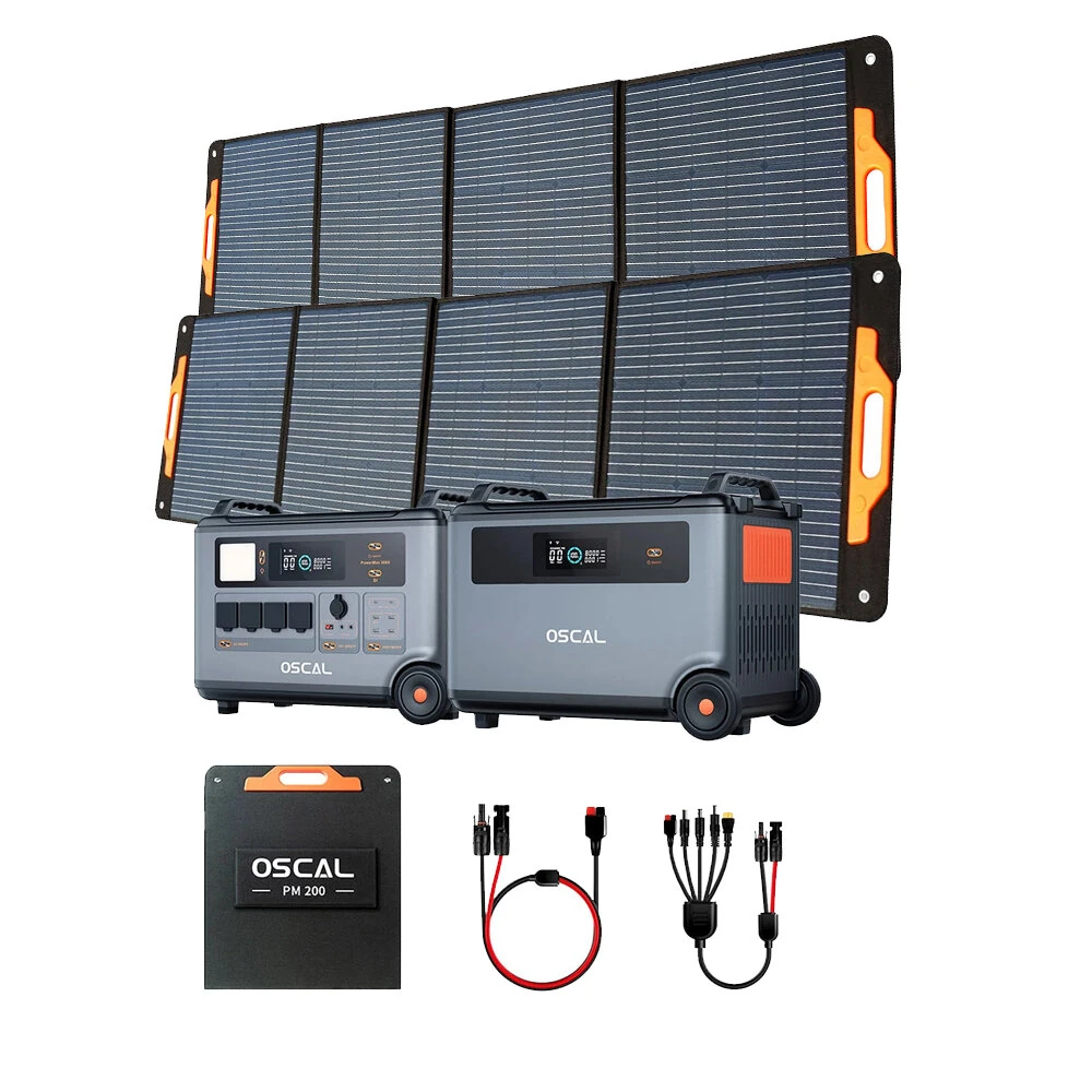 [EU Direct] Blackview Oscal PowerMax 3600 Rugged Power Station + BP3600 3600Wh Extra Battery Pack + 2*PM200 200W Solar Panel, 3600Wh to 57600Wh LiFePO4 Battery, 14 Outlets, 5 LED Light Modes, Morse Code Signal