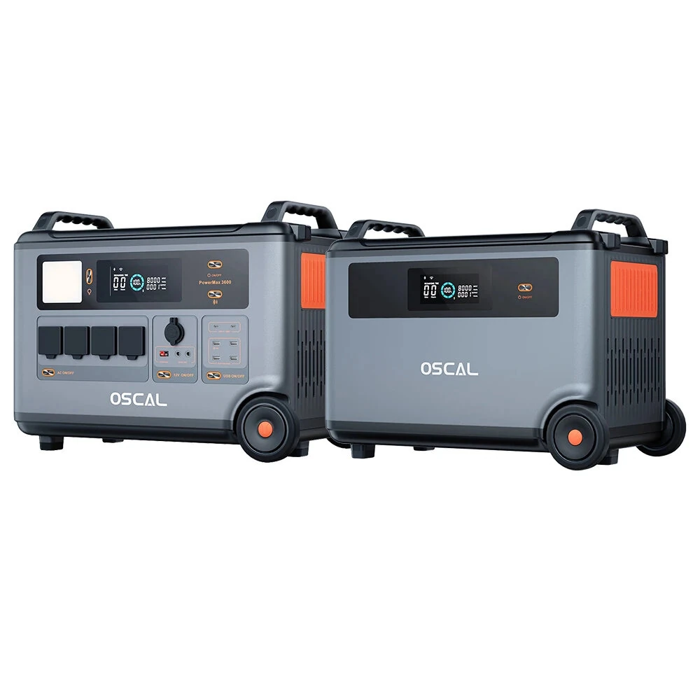 [EU Direct] Blackview Oscal PowerMax 3600 Rugged Power Station + BP3600 3600Wh Extra Battery Pack + 2*PM200 200W Solar Panel, 3600Wh to 57600Wh LiFePO4 Battery, 14 Outlets, 5 LED Light Modes, Morse Code Signal