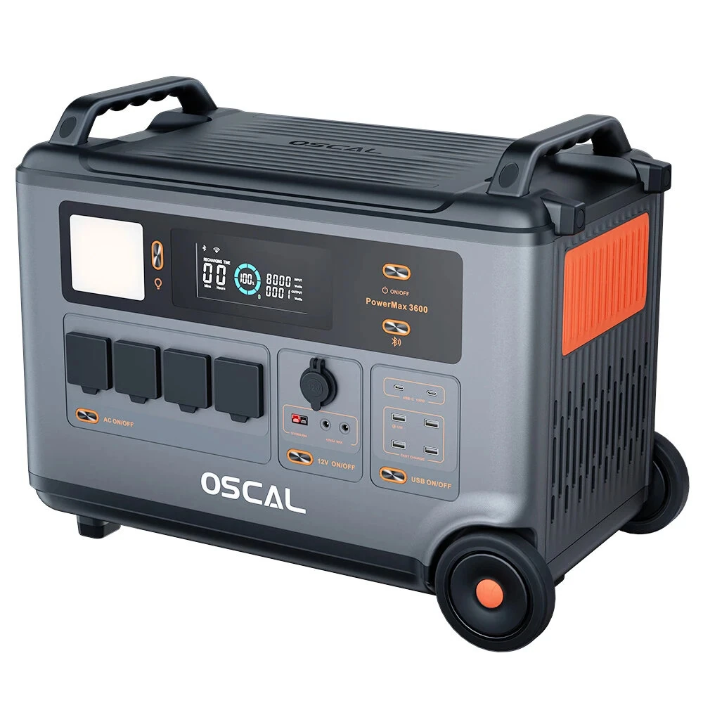 [EU Direct] Blackview Oscal PowerMax 3600 Rugged Power Station + BP3600 3600Wh Extra Battery Pack + 2*PM200 200W Solar Panel, 3600Wh to 57600Wh LiFePO4 Battery, 14 Outlets, 5 LED Light Modes, Morse Code Signal