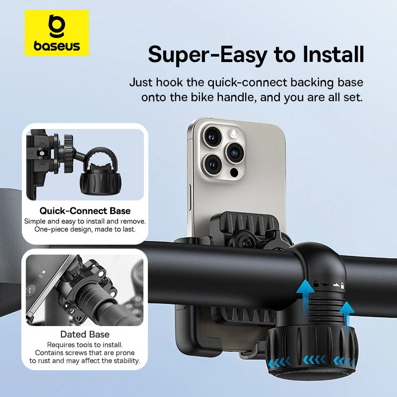 Baseus Phone Holder 5.7"-7.2" Adjustable Phone Clip Stand Shockproof Portable Bike Holder Phone Bracket for Motorcycle Bicycle