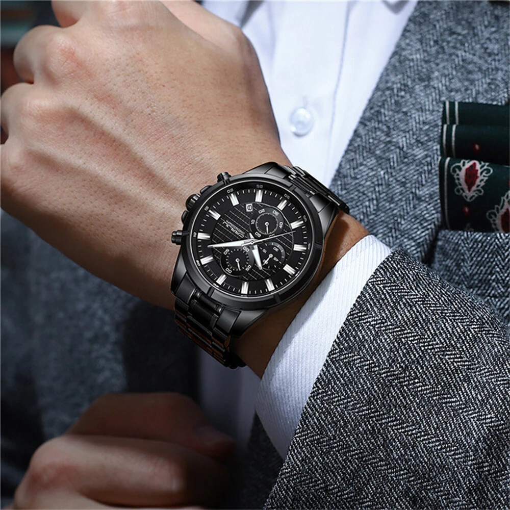 CRRJU Fashion Waterproof Luminous Men Watch Business Casual Multifunctional Chronograph Date Quartz Wristwatch