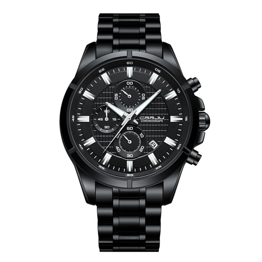 CRRJU Fashion Waterproof Luminous Men Watch Business Casual Multifunctional Chronograph Date Quartz Wristwatch