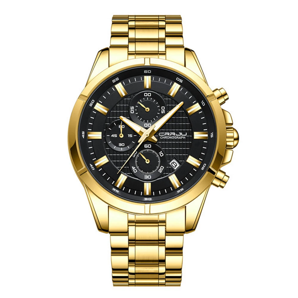 CRRJU Fashion Waterproof Luminous Men Watch Business Casual Multifunctional Chronograph Date Quartz Wristwatch