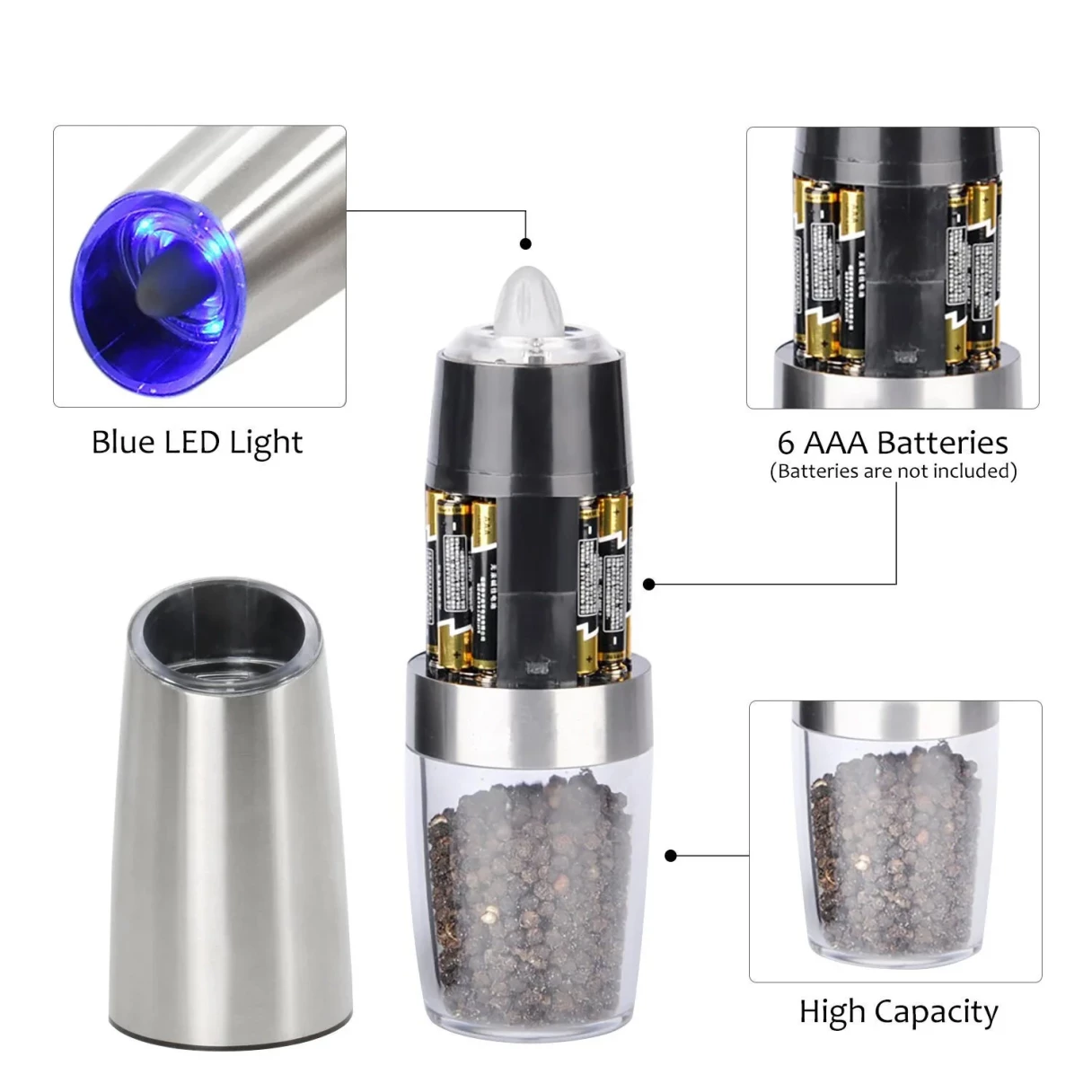 Electric Pepper Mill Sets Herb Coffee Grinder with LED Light Automatic Gravity Induction Salt Shaker Grinders Machine Spice Mill Tool