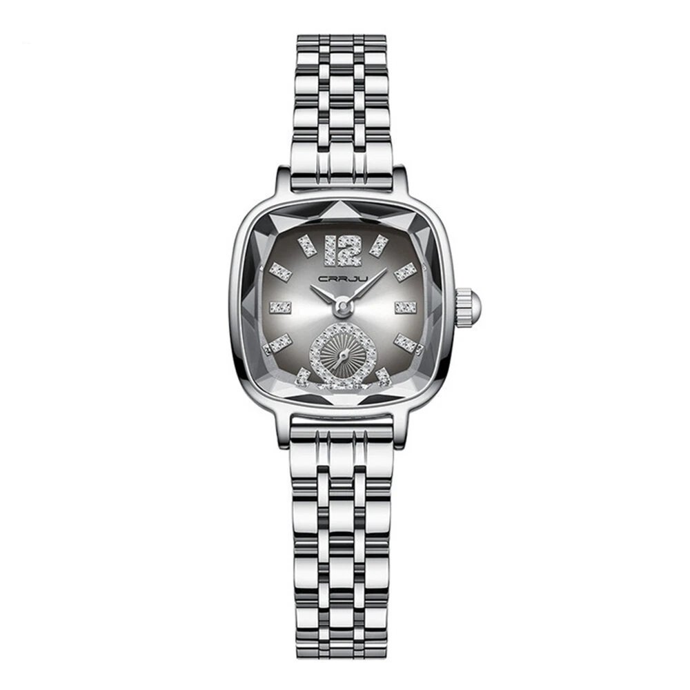 CRRJU Stainless Steel Women Watch Square Luxury Rhinestone Quartz Watch Business Waterproof Fashion Wrist Watch