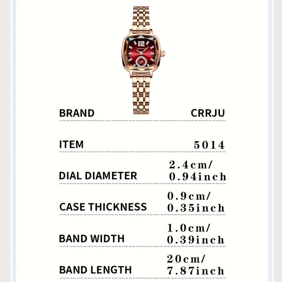 CRRJU Stainless Steel Women Watch Square Luxury Rhinestone Quartz Watch Business Waterproof Fashion Wrist Watch