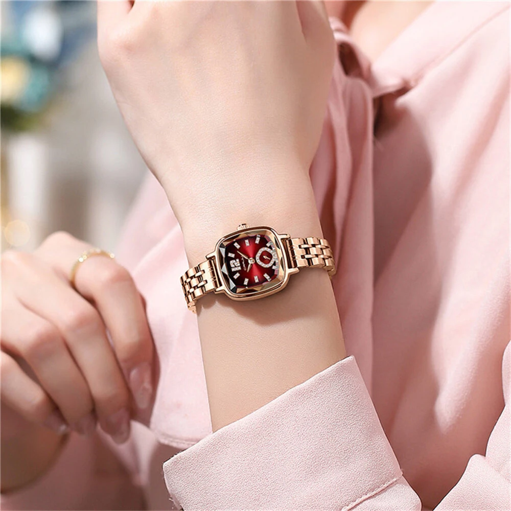 CRRJU Stainless Steel Women Watch Square Luxury Rhinestone Quartz Watch Business Waterproof Fashion Wrist Watch