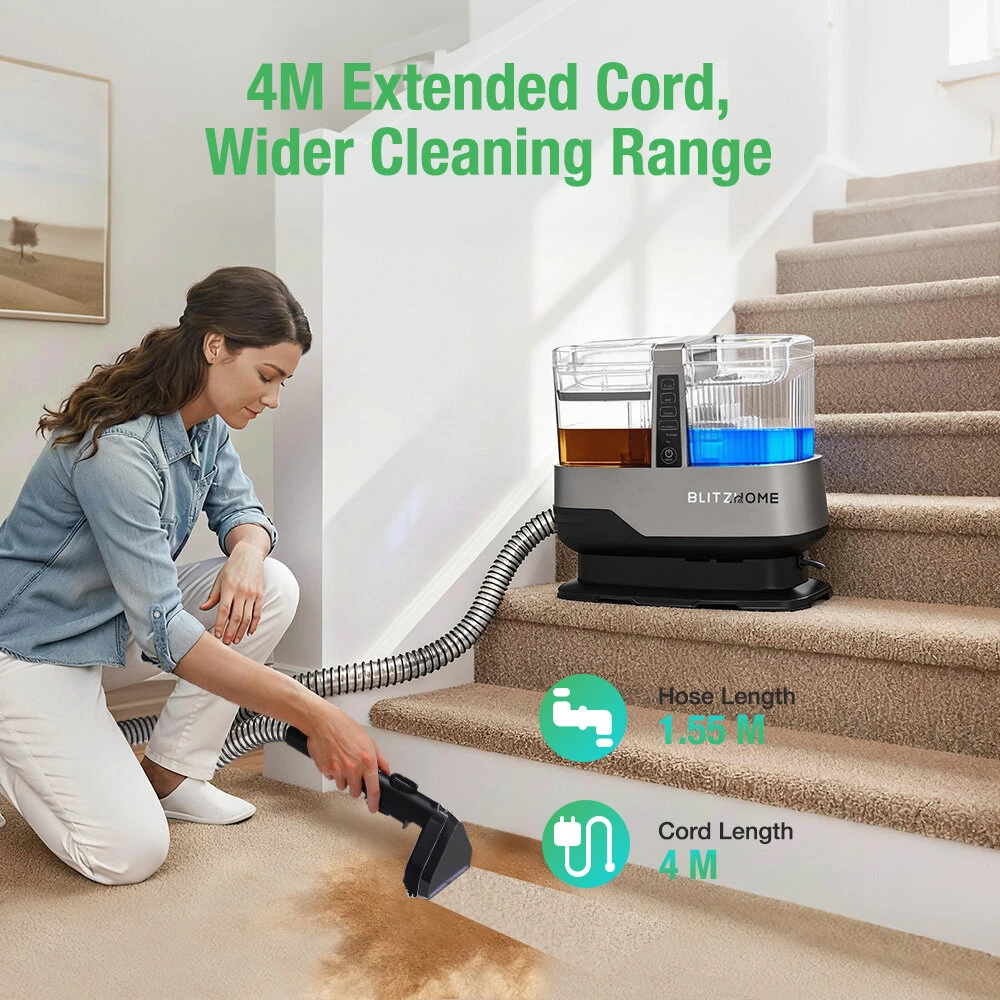 [EU Direct] BlitzHome® BH-C688C 1800W Steam Carpet Cleaner, 17KPa Strong Suction, Dual Water Tank, 1100ML Clean Water & 1200ML Dirty Water Tank, Multipurpose Upholstery & Carpet Cleaning Machine
