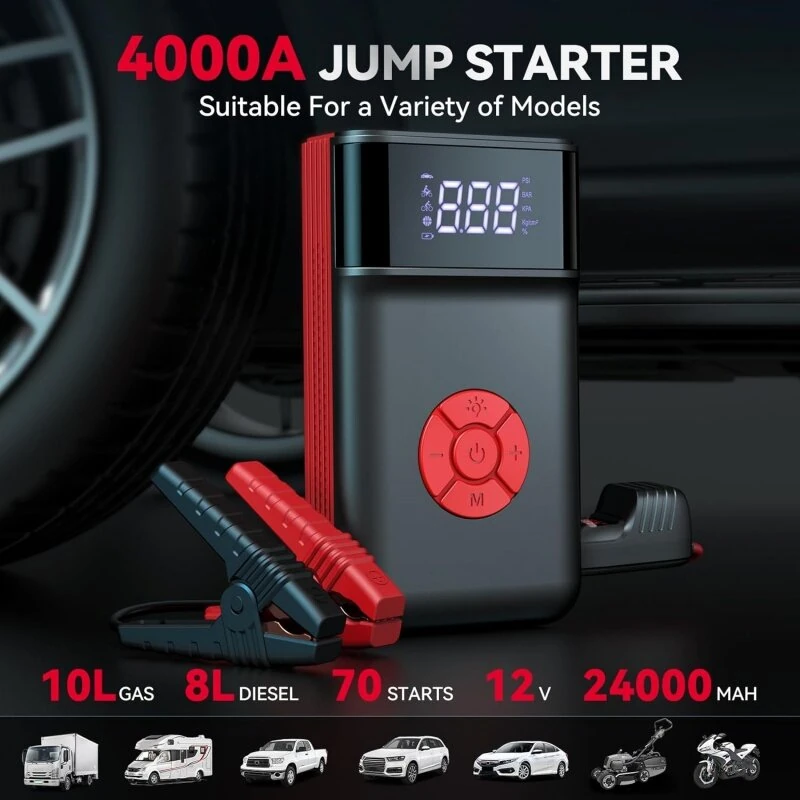 Andeman 4000A 150PSI 11200mAh Portable Jump Starter with Air Compressor Function