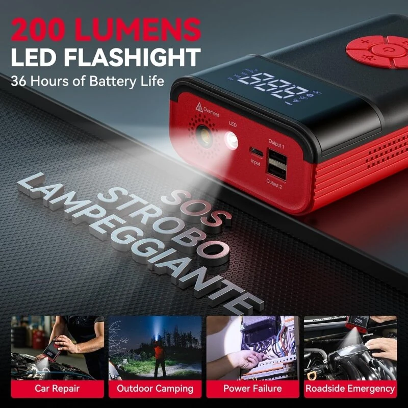 Andeman 4000A 150PSI 11200mAh Portable Jump Starter with Air Compressor Function