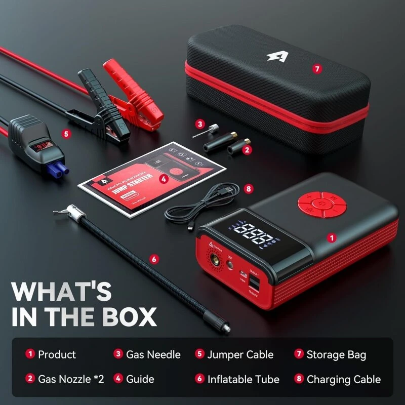 Andeman 4000A 150PSI 11200mAh Portable Jump Starter with Air Compressor Function