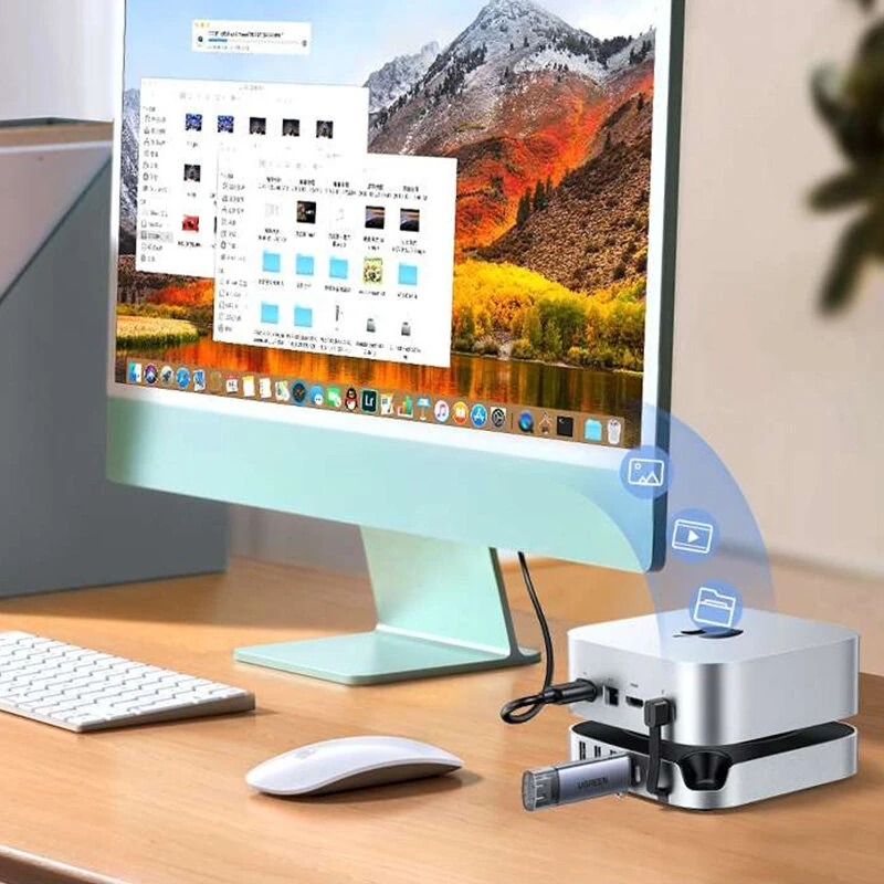 UGREEN CM841 for Mac Mini 11-in-1 Docking Station with M.2 NVMe SSD Slot 10Gbps USB-A Hub 3.5MM SD TF Card Reader Expansion Hub
