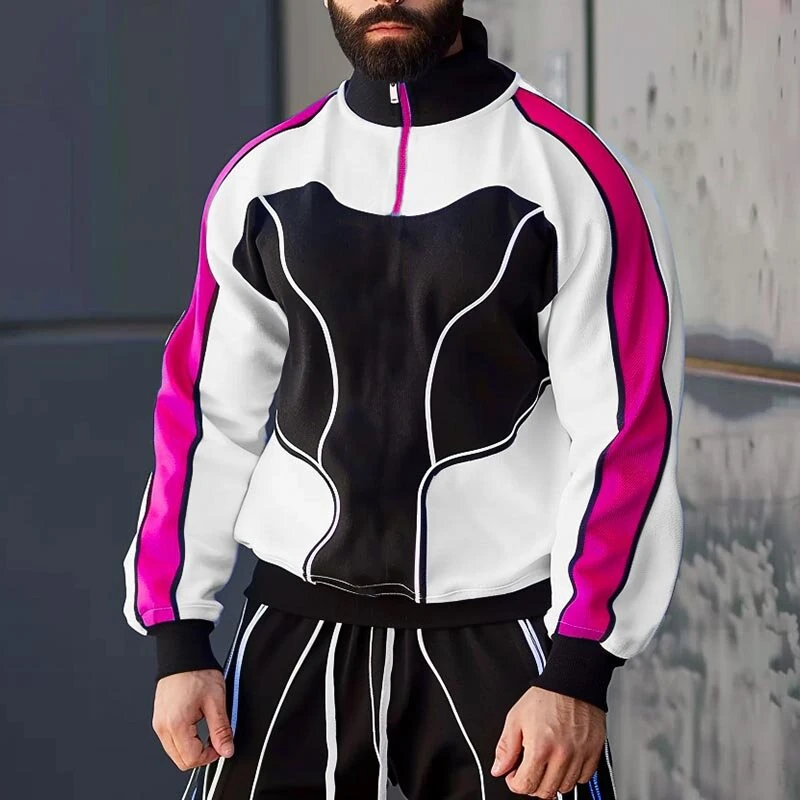 INCERUN Mens Contrast Color Print Half-Zip Long Sleeve Hoodie Sports Stand-up Collar Pullover Hoodies