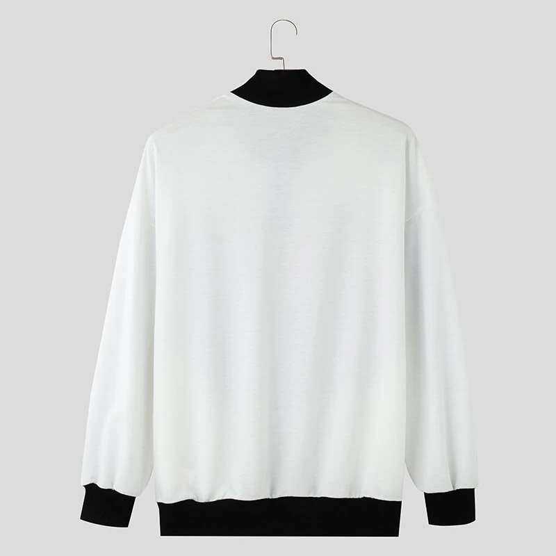 INCERUN Mens Contrast Color Print Half-Zip Long Sleeve Hoodie Sports Stand-up Collar Pullover Hoodies