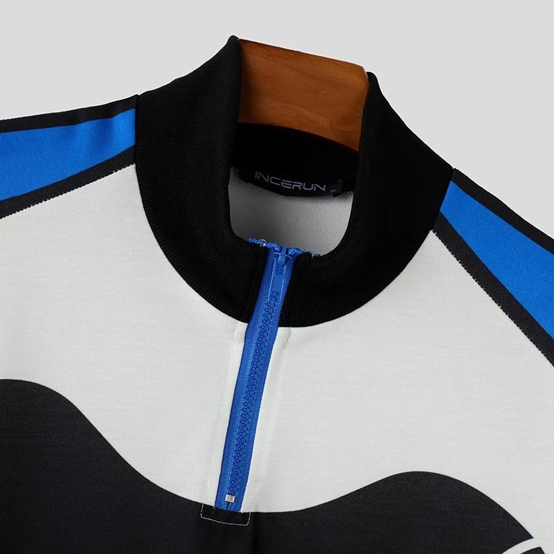 INCERUN Mens Contrast Color Print Half-Zip Long Sleeve Hoodie Sports Stand-up Collar Pullover Hoodies