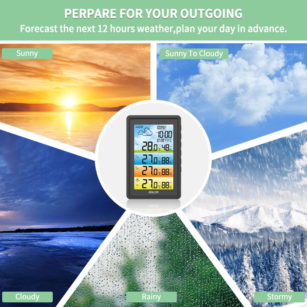 BALDR 3 Sensors Weather Station Wireless Indoor Outdoor Thermometer with Alarm Clock / Calendar / Weather Forecast