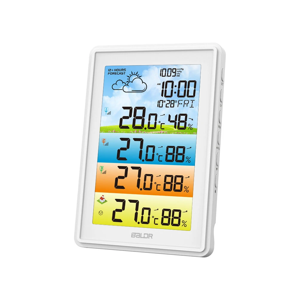 BALDR 3 Sensors Weather Station Wireless Indoor Outdoor Thermometer with Alarm Clock / Calendar / Weather Forecast
