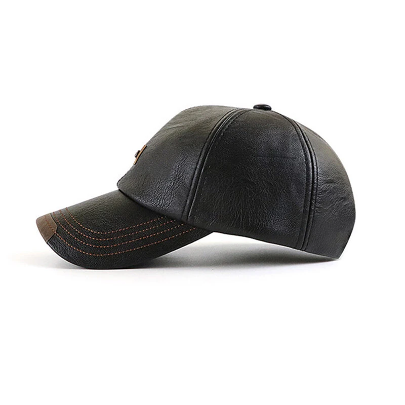 Collrown Men's Outdoor PU Leather Baseball Cap Casual Sun Hat Adjustable Sport Casual Visor Hat for Autumn Winter