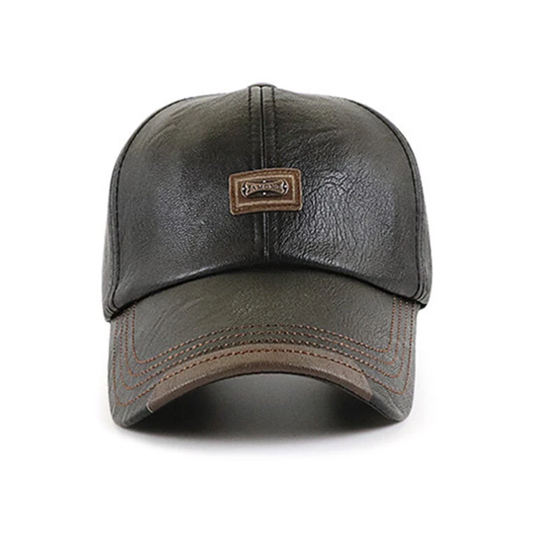 Collrown Men's Outdoor PU Leather Baseball Cap Casual Sun Hat Adjustable Sport Casual Visor Hat for Autumn Winter